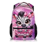 GiftRomance Personalised Girls Backpack with Zebra Design, 17 Inch Custom School Bag for Kids Aged 3-10, Cute Zebra Bookbag with Name, Lightweight Rucksack for School Travel Picnic