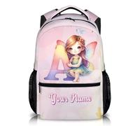 GiftRomance Personalised Girls Fairy Backpack with Name and Initial, 17 Inch Lightweight School Rucksack for Kids Aged 3-10, Custom Book Bag for Nursery and Primary School