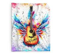 GiftRomance Personalised Guitar Blanket with Custom Name - Soft Fleece Throw for Kids, Teens & Music Lovers, Rock Band Instrument Design, Cosy Gift for Bedroom Sofa Bed