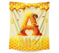 GiftRomance Personalised Initial Blanket with Name - Custom Bee Fleece Throw for Kids, Soft Cosy Bed Blanket, Birthday Gift