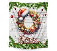 GiftRomance Personalised Initial Wooden Christmas Blanket - Custom Name Fleece Throw for Kids, Soft Cosy Bed Blanket