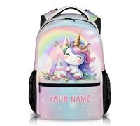 GiftRomance Personalised Kids Unicorn Backpack with Name and Initial, 17 Inch Lightweight Rucksack for Girls, Custom School Bag for Nursery and Travel