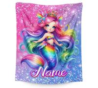 GiftRomance Personalised Mermaid Blanket for Girls - Custom Name Kids Fleece Throw, Soft Flannel Blanket Gift, Anti-Pill Cozy Bedding for Sofa, Bed or Travel