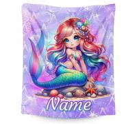 GiftRomance Personalised Mermaid Blanket for Girls - Custom Name Soft Fleece Throw, Kids Cosy Bed Blanket Gift for Birthday, Travel & Nap