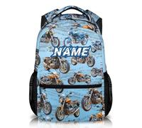 GiftRomance Personalised Motorbike Backpack for Boys - Custom Kids School Rucksack with Name - Lightweight 17 Inch School Bag for Nursery & Primary