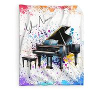 GiftRomance Personalised Piano Blanket with Custom Name - Soft Fleece Throw for Kids, Teens & Music Lovers, Keyboard Instrument Design, Cosy Gift for Bed Sofa Travel
