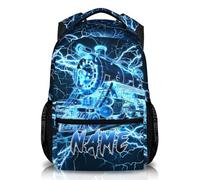 GiftRomance Personalised Train Backpack for Boys - Custom Name Kids School Bag with Lightning Design - 17 Inch Rucksack for Nursery, Travel or Primary Use