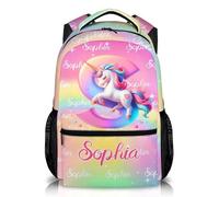 GiftRomance Personalised Unicorn Backpack with Name and Initial | Cute Rainbow Girls School Bag, Durable Oxford Fabric Kids Rucksack for Primary School and Nursery