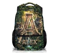 GiftRomance Personalised Wolf Backpack with Name and Initial ， Custom Junior Explorer Backpack, Wild Timberwolf Style Casual Bookbag for Teenagers, Durable Oxford Fabric