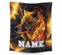 GiftRomance Personalised Wolf Blanket with Custom Name - Soft Fleece Throw for Kids Boys, Cosy Lightweight Bed and Sofa Gift
