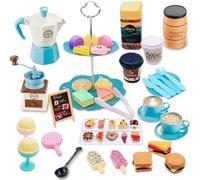 GIFTRRTOY Pretend Tea Party Set for Little Girls, 48 PCS Coffee Maker Set and Play Food Dessert Set