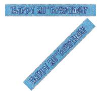 Gifts 4 All Occasions Limited SHATCHI-114 12ft 21th Blue Glitz Happy Birthday Banner Decorations Unisex Party Supply