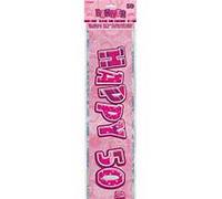 Gifts 4 All Occasions Limited SHATCHI-118 12ft 50th Pink Glitz Birthday Banner Decorations Unisex Party Supply