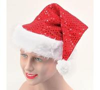 Gifts 4 All Occasions Limited SHATCHI Deluxe Santa Father Christmas Hat with Sequin Fancy Dress Costume Accessories Party Celebration Outfit Decorations Display, Red/White