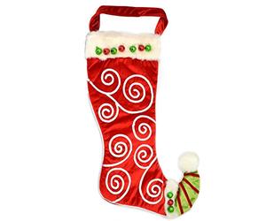 Gifts 4 All Occasions Limited SHATCHI Traditional Deluxe Christmas Santa Stocking Elf Sack Sock Gifts Bag Handle-Glitz Dots and Fur 60cm Long Red