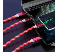 Gifts 4 Guys Multi Charger 3 in 1 Multiple Charging led Coloured illuminated Flashing Cable Nylon Braided Micro USB Type C Port Lead Cord Compatible Universal Connector (Red)