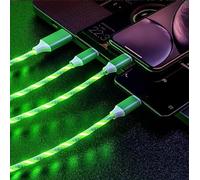 Gifts 4 Guys Multi Charger 3 in 1 Multiple Charging led Coloured illuminated Flashing Cable Nylon Braided Micro USB Type C Port Lead Cord Compatible Universal Connector (Green)