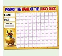 Gifts and Temptations 100 Names, A4 Size, Predict the Name of the Lucky Duck, Fundraising Scratch Card Fete Fayre Party