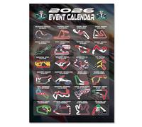 Gifts and Temptations 2026 Formula Racing Event Calendar Poster, A4 Size 21 x 29.7 cm, Track Layouts with National Flags, Wall Art Print