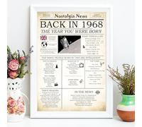 Gifts and Temptations 57th Birthday Gift for Men Women Born In 1968 Newspaper Print for Grandad Grandma Nan A4 Nostalgic Print