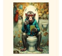 Gifts and Temptations Baboon Bathroom Wall Art Print, Quirky Decor Featuring a Monkey on a Toilet, Vivid Colors Bathroom Decor