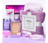 Gifts Basket for Mother's Day Gifts: Romantic Spa Self Care Package with Purple Flannel Blanket,Graduation Gifts for Her - Birthday Gifts for Women Mom, Wife, Girlfriend, Friends, Sister