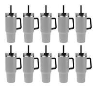 Gifts by Design 10 Ct of 40 Oz Intrepid Stainless Steel Tumbler with Lid, Straw & Handle - Gray - Customizable Insulated Cups for Water, Coffee, Hot & Iced Drinks - Great for DIY, Events, Work