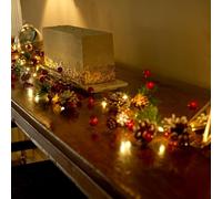 Gifts by L Christmas Garland with Lights - 2M Pre-Lit Christmas Garland with 20 LED Warm White Lights, Pine Cones & Red Berries - Battery Operated Home Decoration for Stairs, Fireplace, Mantel & Home