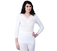 Gifts Choice Ltd White Thermal Underwear Vest for Women - Soft Girl & Ladies Long Sleeve Vest Top with Lace - Snowdrop Winter Warm Vest - Made in UK (White Long Sleeve V Neck, Small)
