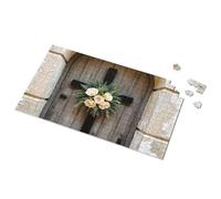 Gifts For 5 Year Old Girls Cross With Flowers On Wooden Door Picture Puzzle 300 Piece Puzzles Puzzle Board(500PCS)