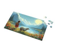 Gifts For 5 Year Old Girls Girl And Sheep By The Lake Under A Full Moon Picture Puzzle Puzzle Spot It Game For Kids(500PCS)