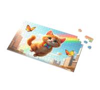 Gifts For 5 Year Old Girls Rainbow Kitten With Butterflies In The City Sky Picture Puzzle Puzzle Spot It Game For Kids(300PCS)