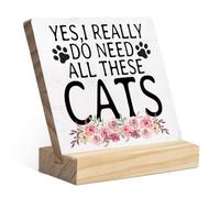 Gifts for Cat Lovers Wooden Plaque Sign Wooden Cat Gifts for Women,Cat Mom Gifts for Home Living Room Bedroom Shelf Tabletop Decorations 5 * 5 inch