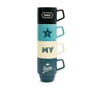 Gifts for Dad Father's Day Gift Stacking Mugs Set of 4 Dad is My Hero Ceramic Coffee Cup Mugs for Dad, FATHRSTCK