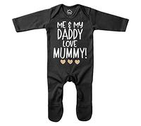 Gifts For Dad From Baby Son - Baby Boys Me & My Daddy Love Mummy Gold Romper Suit - Slogan Fathers Day Birthday Gift For Baby - Cute Unique Our 1st Fathers Day Present, 0-3 Months, Black