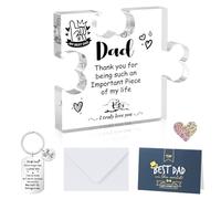 Gifts for Dad Who Has Everything Puzzle Shaped Acrylic Plaque with Greeting card Dad Gifts from Daughter Daddy Presents from Son Birthday Christmas Ideas Presents