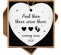 Gifts for Expecting Parents and Then There were Three Ceramic Ornament Baby Coming Soon Announcement Gifts Pregnancy Announcement for Husband Family Grandparents Christmas Tree Decoration