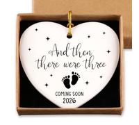 Gifts for Expecting Parents Then There were Three Christmas Ceramic Ornament Pregnancy Announcement for Husband Grandparents Baby Announcement Family of 3 Christmas Tree Decorations