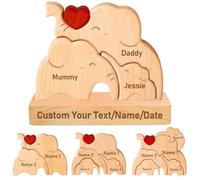 Gifts for Father-Personalized Wooden Bear Puzzle Custom Mama Bear Puzzle with 2-7 Names for Home Decor Personalized Gifts for Mother's Day Father's Day Birthday Christmas House Warming (Elephant)