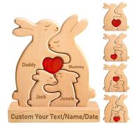 Gifts for Father-Personalized Wooden Bear Puzzle Custom Mama Bear Puzzle with 2-7 Names for Home Decor Personalized Gifts for Mother's Day Father's Day Birthday Christmas House Warming (Rabbit)