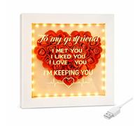 Gifts for Girlfriend, Flower Rose Frame with Light 17.5*17.5cm, Rose Present for Girlfriend, Flower Shadow Box from Husband, Meaningful Gifts for Valentine's Day, Christmas, New Year, Birthday