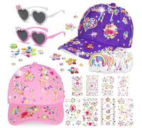 Gifts for Girls 4 5 6 7 8 9 10 11 12 Year Old Decorate Your Own Baseball Cap, Unicorn Stickers Baseball Caps with Glitter Gem Stickers, Arts and Crafts for Kids Back to School Birthday Present
