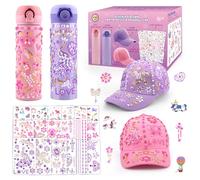 Gifts for Girls 5 6 7 8 9 10 11 Year Old, Back to School Birthday Gifts for Girls Age 4-12, DIY Water Bottle and Baseball Cap Toys Presents for Girl Craft Kit, Decorate Your Own Water Bottle Kids