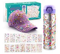 Gifts for Girls 5 6 7 8 9 10 11 Year Old DIY Water Bottle Baseball Cap, Christmas Birthday Gifts Presents Toys for Girls Age 4-12, Decorate Your Own Water Bottle Kids Gem Unicorn Stickers Craft Kit