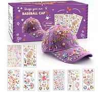 Gifts for Girls Age 4-12 DIY Baseball Cap, Decorate Your Own Baseball Cap with Gem Stickers, Back to School Birthday Gifts Presents for 5 6 7 8 9 10 11 Year Old Girls Toy, Hat Craft Kit for Kids