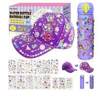 Gifts for Girls DIY Water Bottle and Baseball Cap, Make Their Own Unique Craft Kits for Kids with 6 Sheets of Unicorn Stickers & 8 Glitter Gems, Christmas Birthday Presents for Girls Age 4 5 6 7 8 9