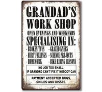 Gifts for Grandad Metal Tin Sign, 8X12IN Vintage Grandads Workshop Sign Personalized Presents for Grandpa Plaques for Home Wall Garden Greenhouse Shed Garage Accessories and Grandad Grandfather Signs