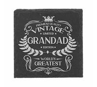 Gifts for Grandad Vintage World's Greatest Grandad Engraved Slate Coaster Present for Grandfathers Etched Natural Slate Placemat (Square Slate)