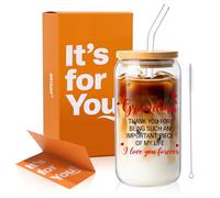 Gifts for Grandma from Granddaughter, Grandson - Best Grandma Ever Aesthetic Can Shaped Glass Cup, 16oz Iced Coffee Tumbler - Birthday, Christmas, Mothers Day Gift Set with Lid, Straw & Card