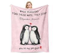 Gifts for Her Him, Anniversary Birthday Wedding Gifts for Girlfriend Boyfriend Wife Husband, I Love You Presents Soft Romantic Penguin Blanket 60X50 Inches